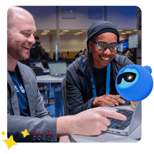 Two industry peers connecting on the expo floor