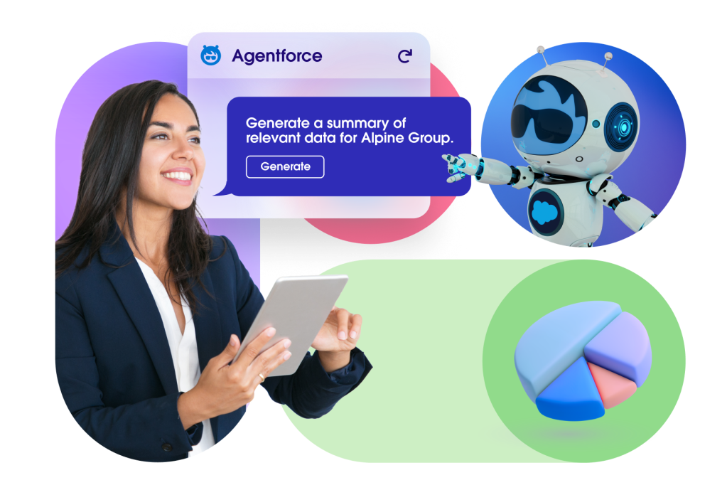 A salesperson using Agentforce to generate a summary of relevant data for Alpine Group