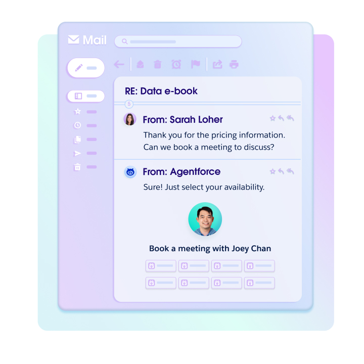 Agentforce가 리드에게 영업 팀원과 미팅할 시간을 이메일로 전송합니다. 