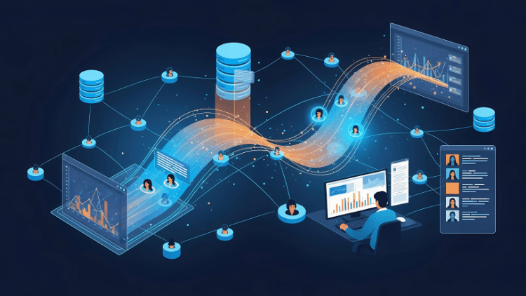 Illustration of a keyboard overlaid with Salesforce character Astro and a heart