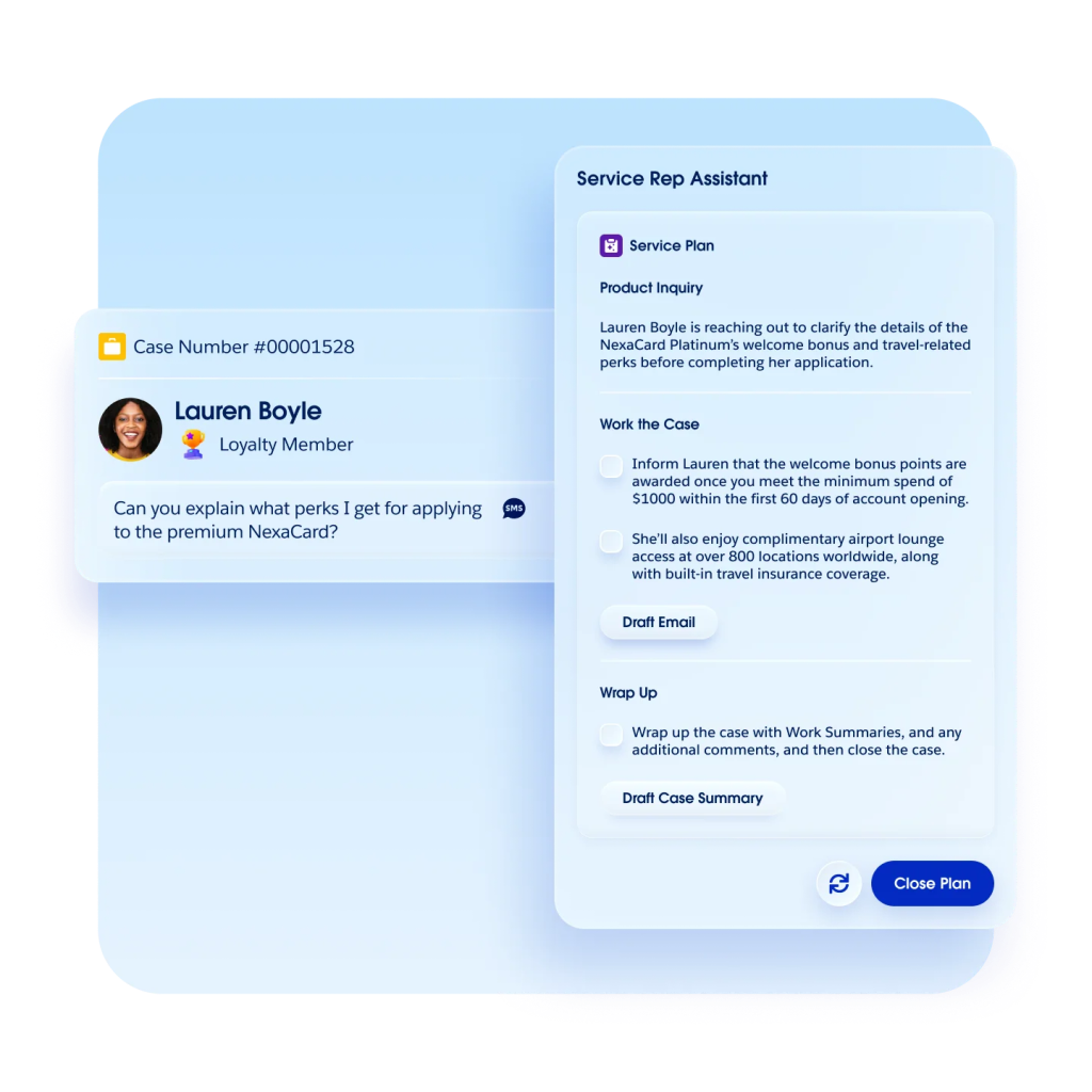A chat window with a message from Einstein reaching out to a banking customer. 