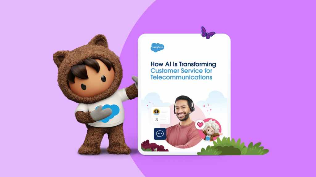 Astro mascot with AI customer service card for telecommunications