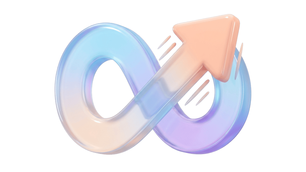 Icon of a continuous loop with a peach-colored arrow pointing diagonally upward to the right.