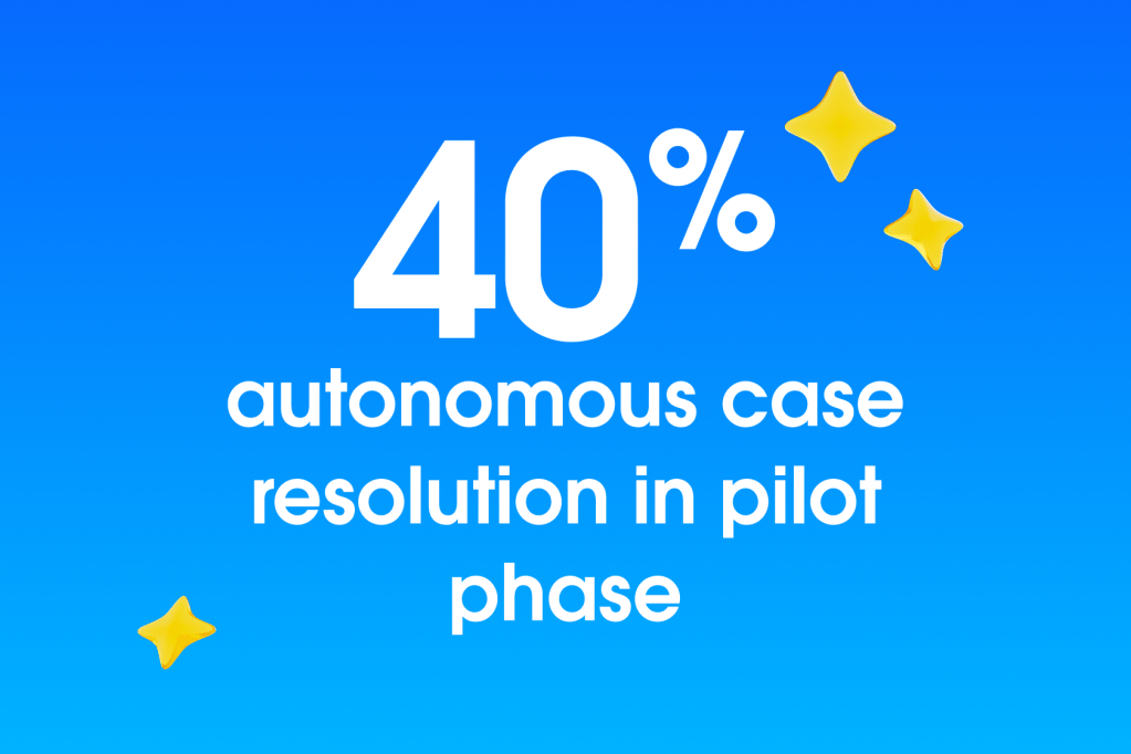 The image reads, “40% autonomous case resolution in pilot phase.”