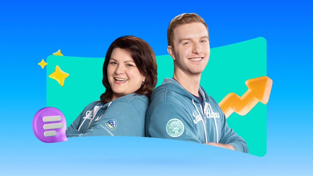 Smiling Salesblazers stand back to back