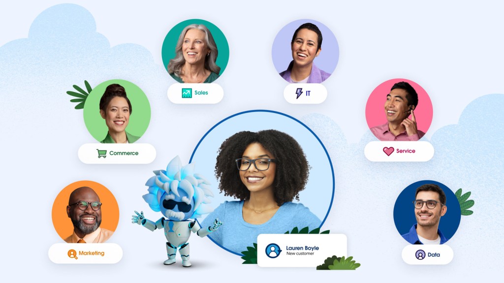 I membri dei team Marketing, E-commerce, Vendite, IT, Assistenza e Dati si uniscono intorno a Lauren Boyle, una nuova cliente.