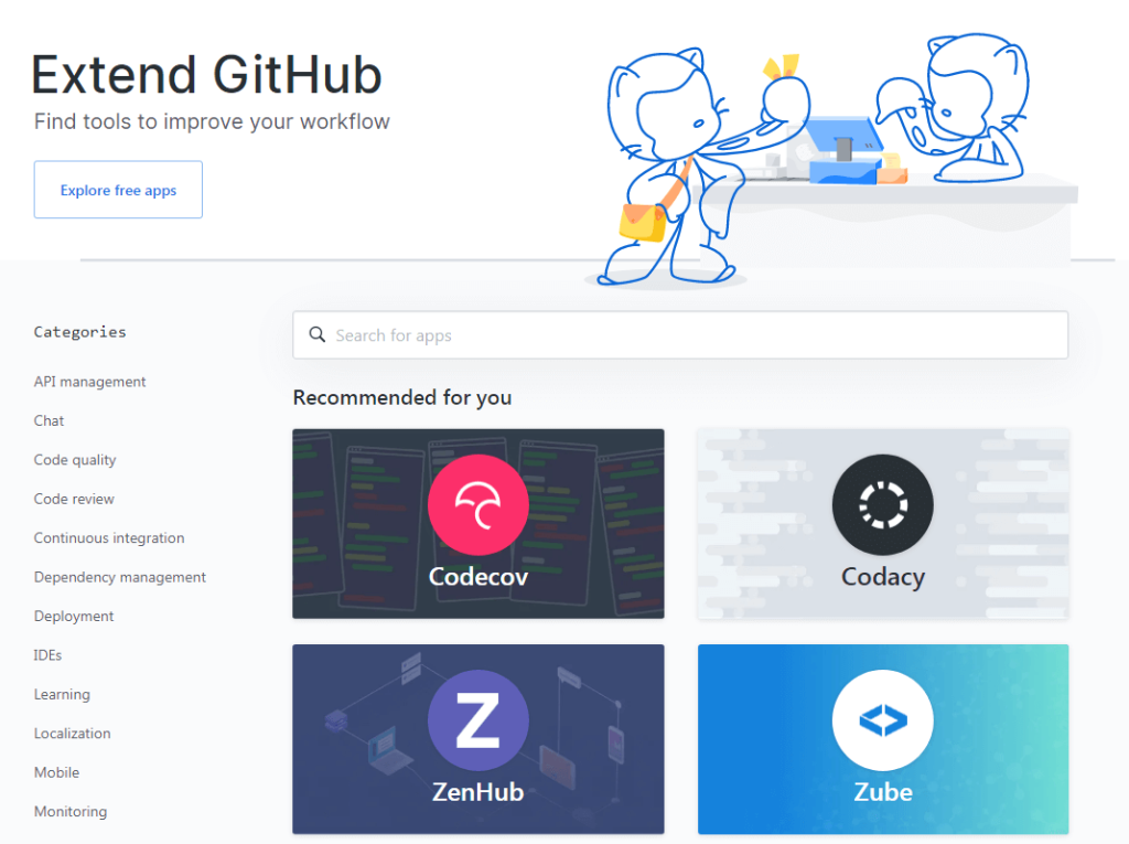 Screenshot of GitHub marketplace