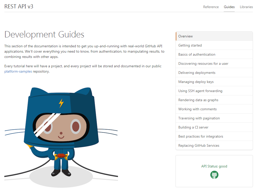 Screenshot of Github's Development Guides