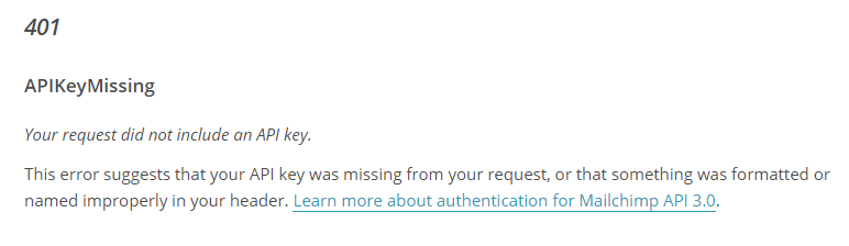 Screenshot of an example of one of Mailchimp's error handling explanations
