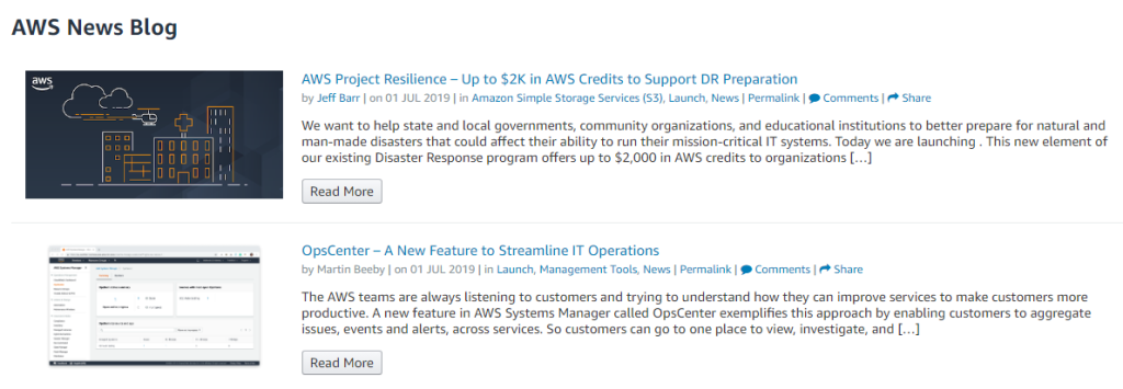 Screenshot of AWS blog