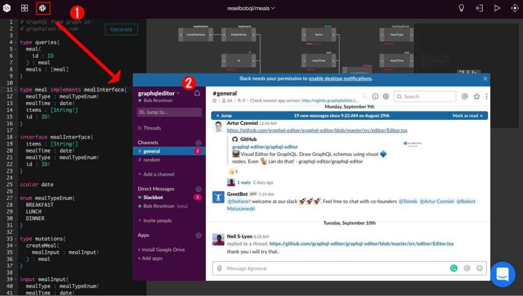 Screenshot of  GraphQL Editor Slack channel