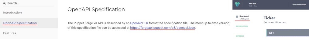Screenshot of puppetforrge api spec-side